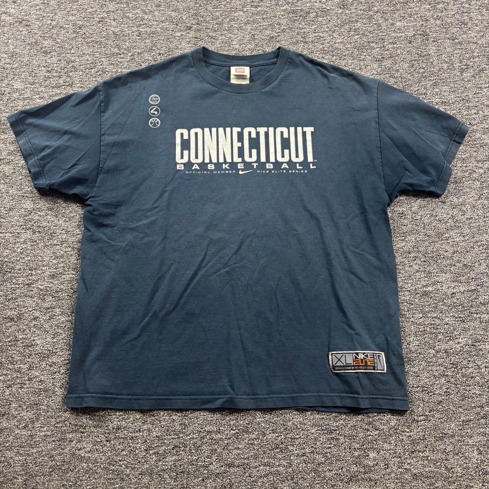 Y2K 2000s Nike Center Swoosh UCONN Basketball Graphic Navy Blue T-Shirt Size XL